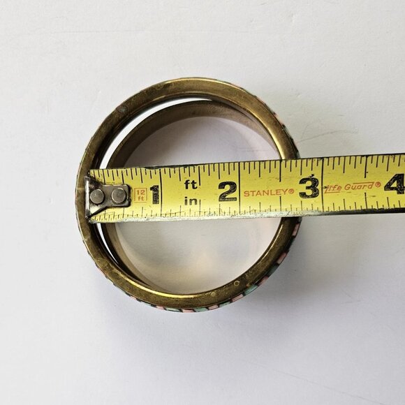 BOHO Vtg Handmade Inlayed Multicolor Bangle Bracelets Blue Red Green 2.5" - Picture 10 of 10
